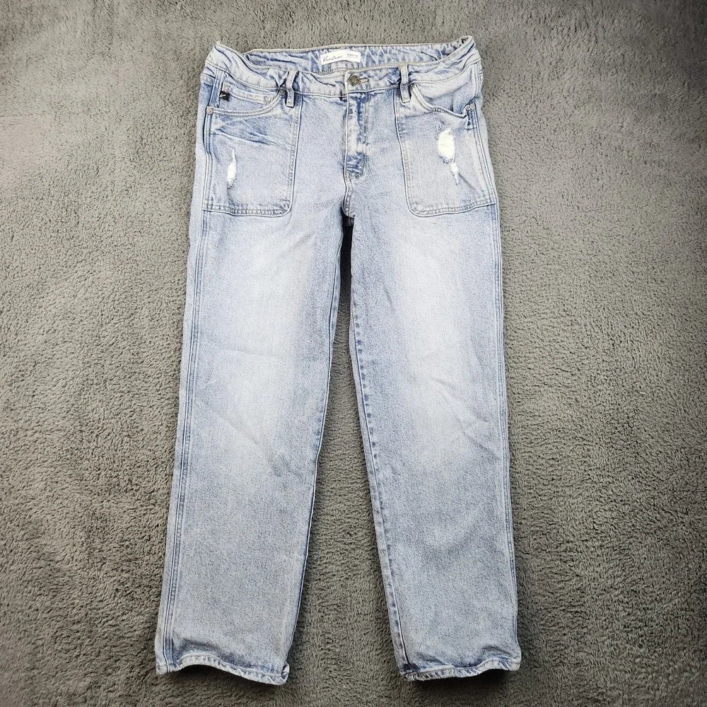 High Rise Porkchop Pocket Straight Leg Jeans Women's Size 31 Light Wash Stretch